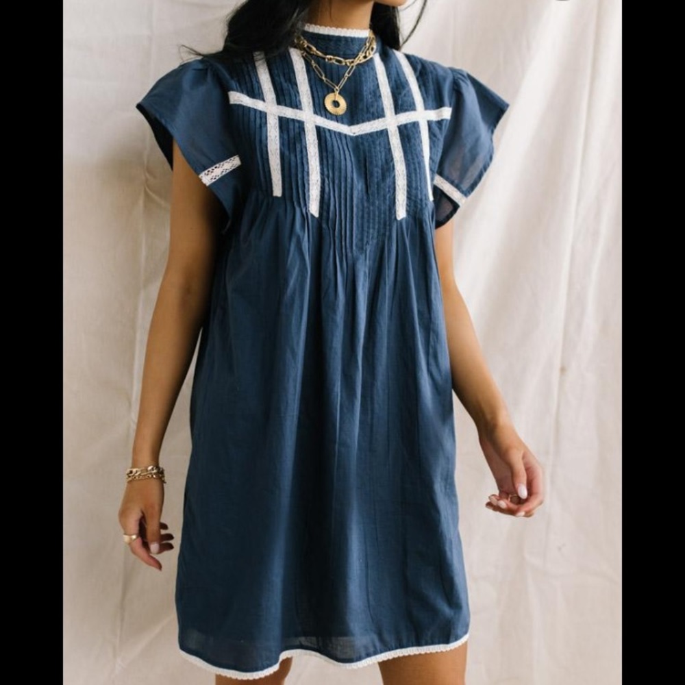 New Bohme Mock Neck Lace Trim Dress XS